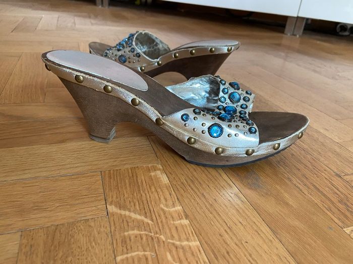 Sabot bois/argenté strass bleu Sophia taille 37 - photo numéro 6