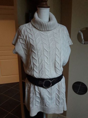 Pull tunique torsadé écru col roulé