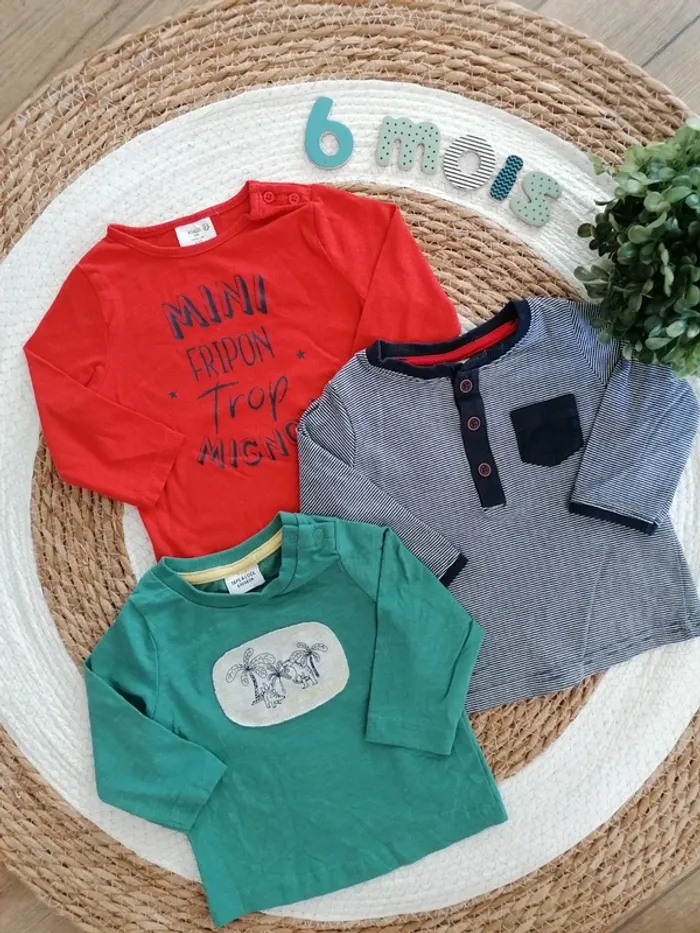 Lot de trois tee-shirt manches courtes - 6 mois
