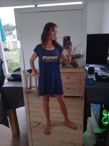 Chemise de nuit femme L bleu marine message c64