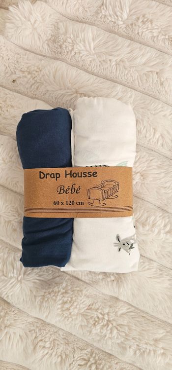 Lot de 2 draps housses 100% coton 60×120cm Neufs