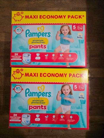 🍼 Pampers Premium Protection Pants T5 Lot de 2 × 74 couches-culottes (11–17 kg)