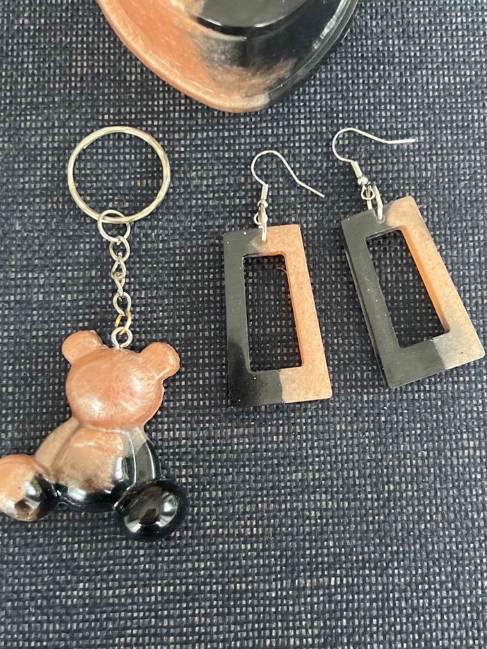 Coffre à bijoux en forme de cœur + boucles d’oreilles+ porte-clefs, nounours - photo numéro 5