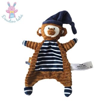 Doudou plat Singe marron bleu marine rayé TAPE A L'OEIL TAO