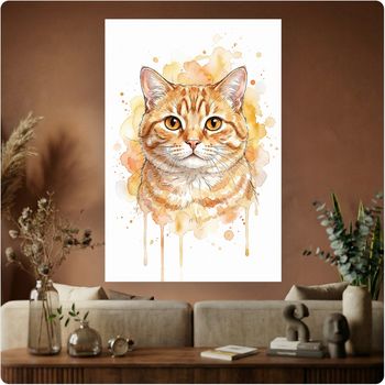 Affiche artistique “Chat roux tigré” aquarelle poster décoration murale A3 Sans cadre