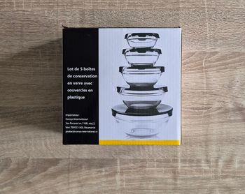 Set de 5 bols en verre avec couvercles - NEUF