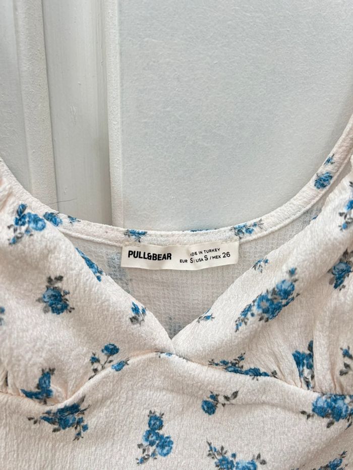 Robe courte beige et bleu à fleurs - pull & bear taille s - photo numéro 2