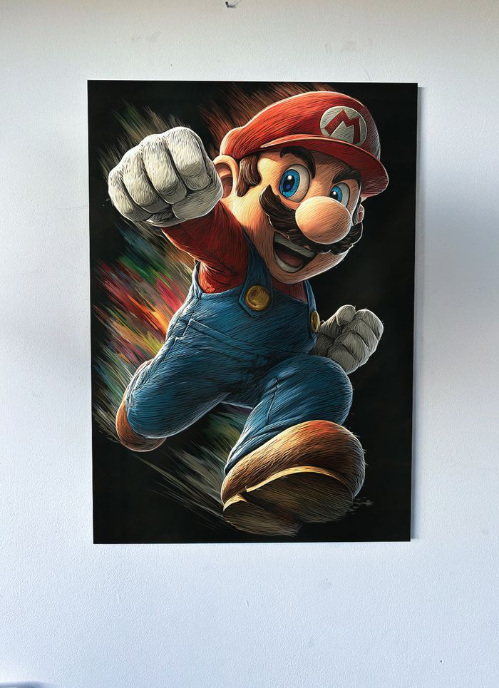 Poster métallique 30cm x 42cm Mario Jeu Vidéo + aimant mural fourni.