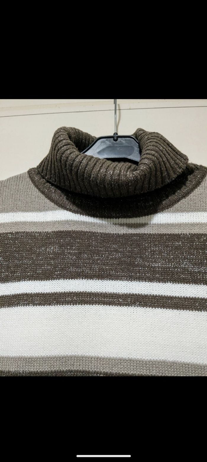 Pull col roulé vintage Women Only à rayures marron. Taille XL - photo numéro 8