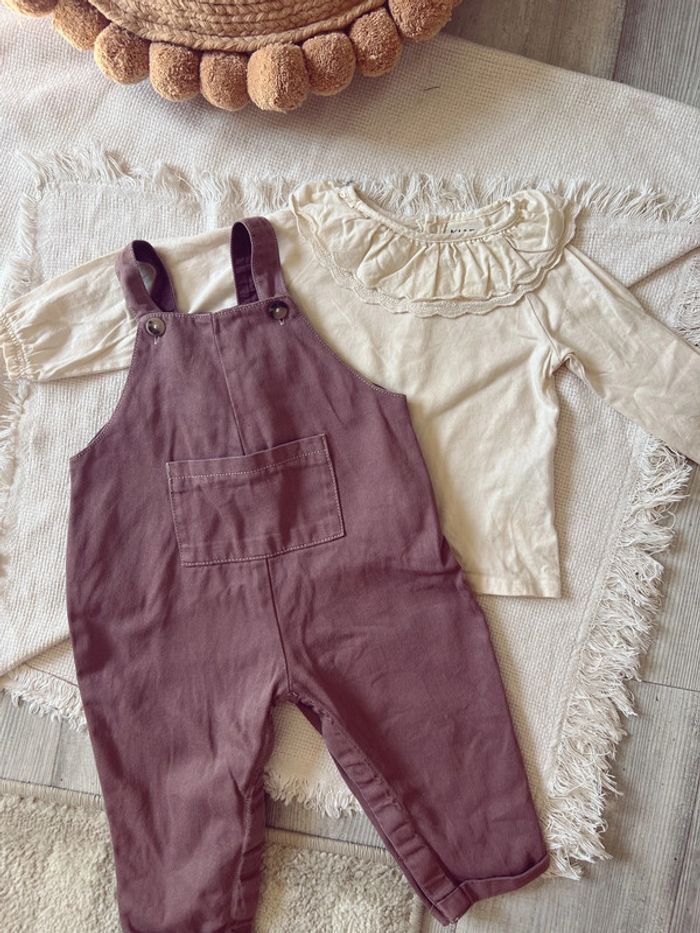Ensemble Kiabi salopette et tee-shirts avec col broderie 18 mois - photo numéro 2