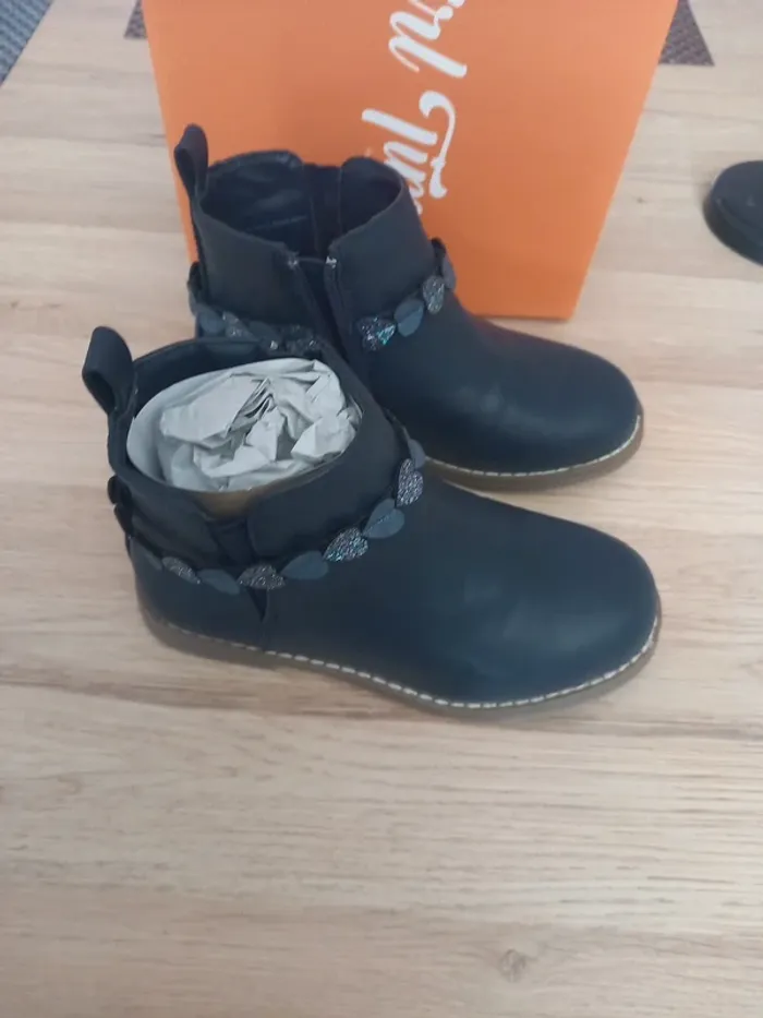Bottines marine motif coeur - photo numéro 2