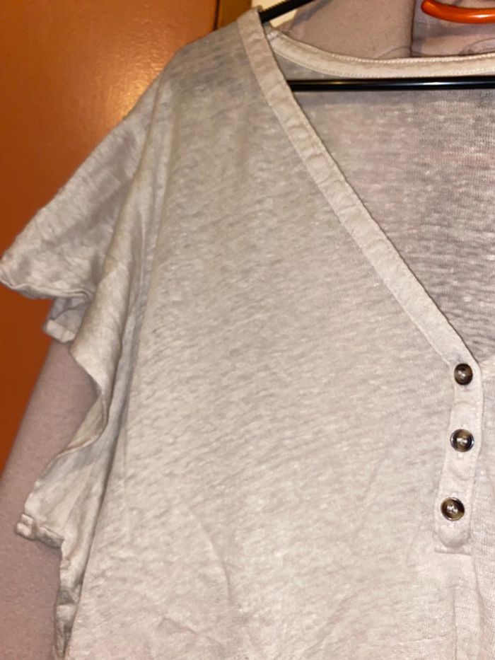 T shirt col V en lin - photo numéro 4