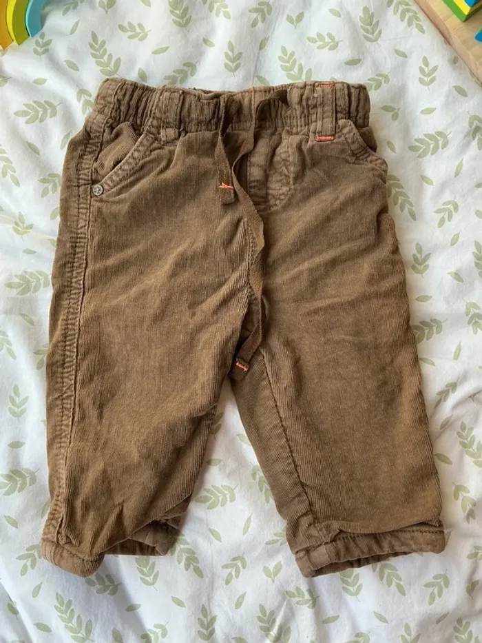 pantalon en velours doublé marron clair 12 mois lien de serrage pommette - photo numéro 3
