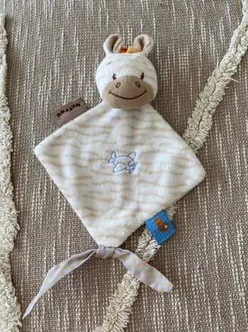 Peluche doudou plat 28cm nattou Zèbre cheval âne blanc et marron beige rayé très bon état