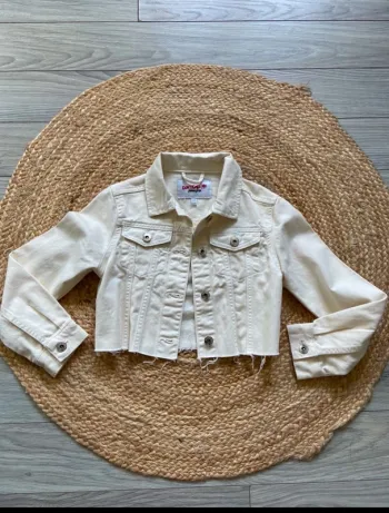 🤍 Veste blouson femme ado fille jeans denim court blanc crème Taille XXXS 🤍