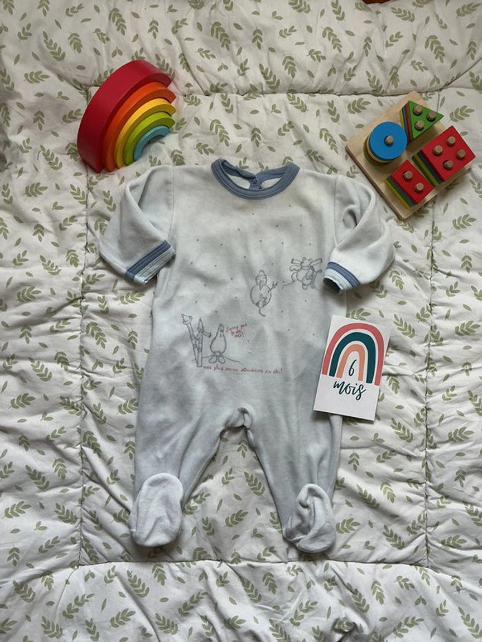 pyjama grenouillère en velours bleu 6 mois petit bateau