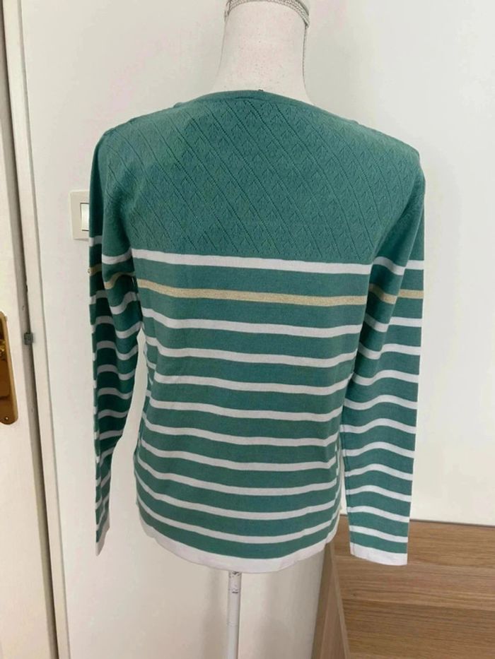 Pull à rayures hublot vert blanc - photo numéro 4