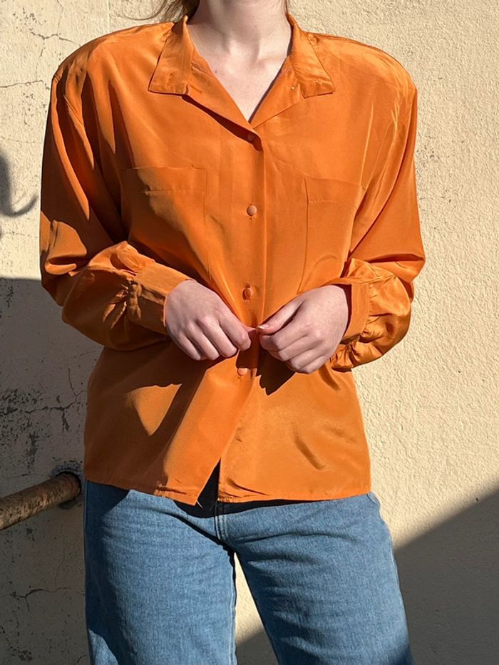 Chemise fluide manches longues bouffantes et épaulettes - orange satiné - photo numéro 7