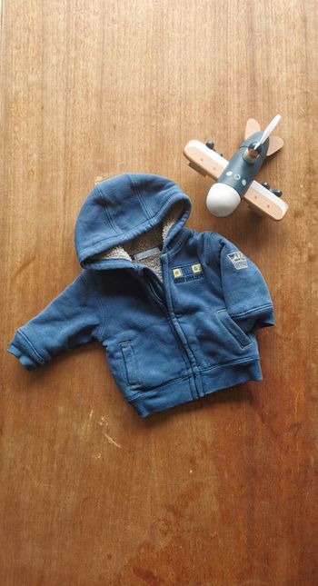 🌼 Obaïbi gilet veste doublée polaire capuche bleu garçon 3mois 60cm 🇨🇵crée en France 👶