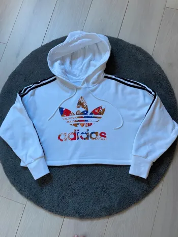 Sweat Adidas crop top blanc logo fleuri édition limitée -Taille 36