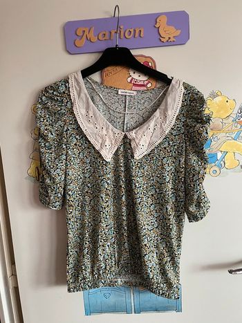 Tee shirt à manches 3/4 à motifs avec joli col, taille Xs, marque Cache Cache