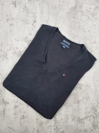 Pull fin col V Tommy Hilfiger noir – Taille S Femmes (mesures en photos)