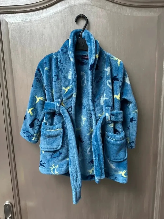 Peignoir sergent major 2/3 ans bleu dinosaures - photo numéro 2