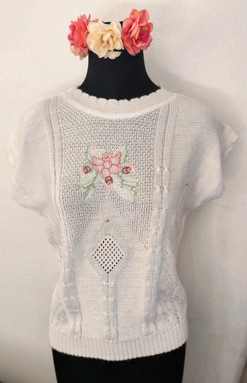 Pull manches courtes fleur vintage
