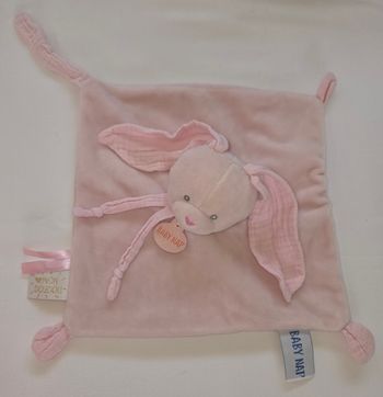 Doudou Lapin carré plat rose - Lange- Baby Nat