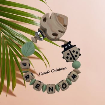 Attache tétine entièrement en silicone coccinelle + feuille