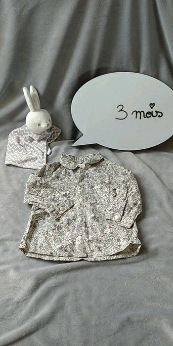 Chemise manches longues Mixte 3 mois Fleurs 100% coton Du Pareil au même