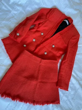 Ensemble tailleur Zara tweed veste blazer + jupe en taille S