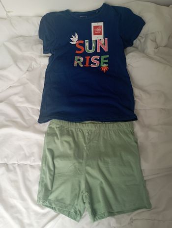 Pijama manches courtes et short marine/vert tissaia XS neuf 8€