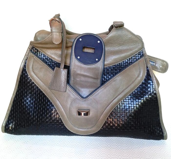 Sac a main kaki et noir Vintage pour femme, marque nonu, en très bon état - photo numéro 8