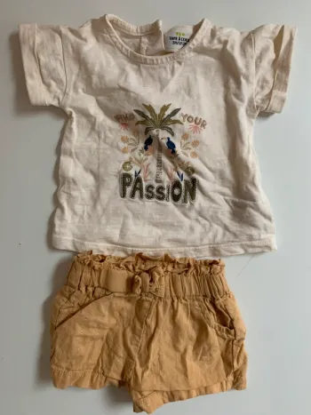 Ensemble 2 pièces été TAO t-shirt short 3 mois tbe