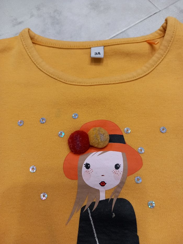 T-shirt moutarde, manches longues, fille 3 ans - photo numéro 3