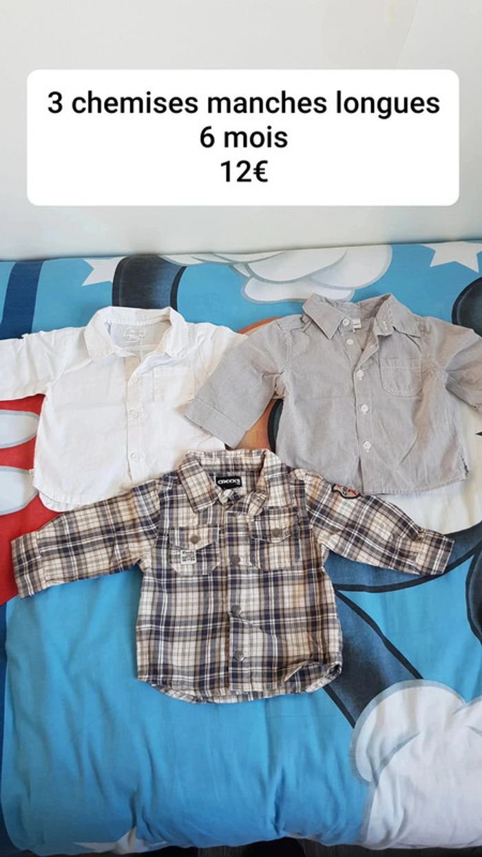 Lot de 3 chemises garçon manches longues taille 6 mois