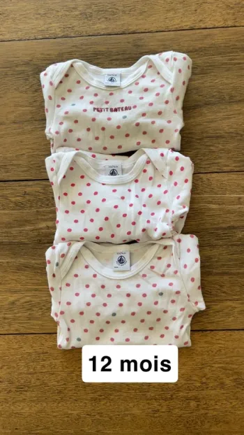 Lot de 3 bodies ML Petit Bateau 12 mois