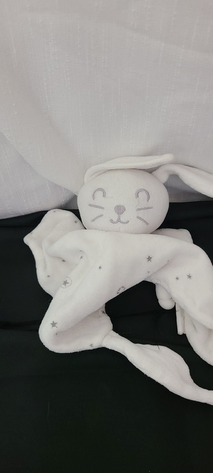 Doudou Siplec Mots D'enfants Leclerc Lapin Blanc Étoiles Grises Yeux Fermés - photo numéro 3