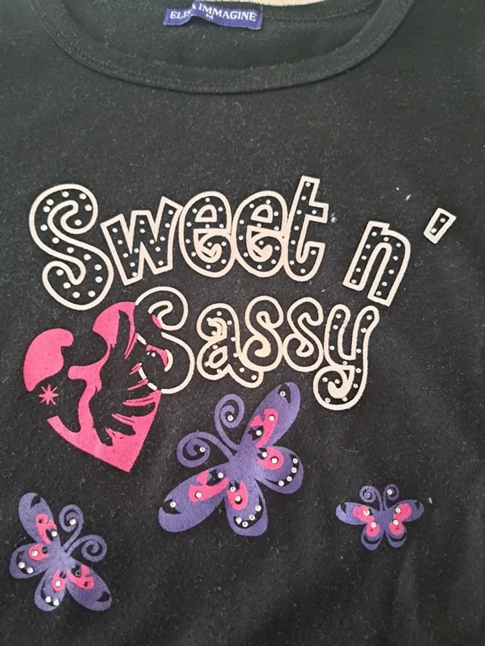 Tee shirt manches courtes noir 10 ans fille Elisa Immagine en TBE - photo numéro 2