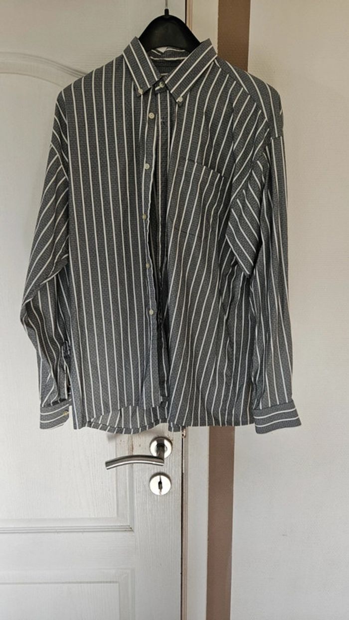 Chemise à manches longues pour homme grise à dessin blanc, Tacot Bleu, XL