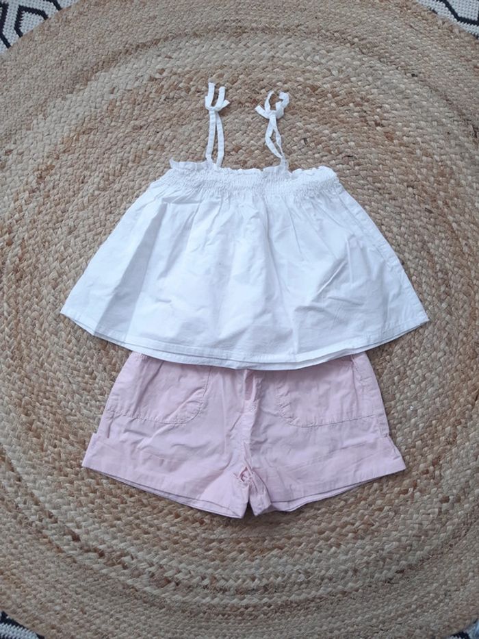 Tenue haut blanc et short rose Zara 86/92 cm