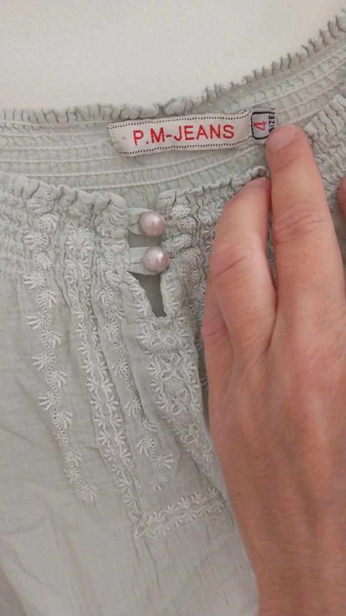 Tunique / blouse bohème vert d'eau en coton excellent état taille 4 ans - photo numéro 2