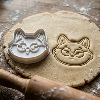 Emporte-pièce Chat à Lunettes - Découpoir Biscuit, Sablé et Pâte à Sucre