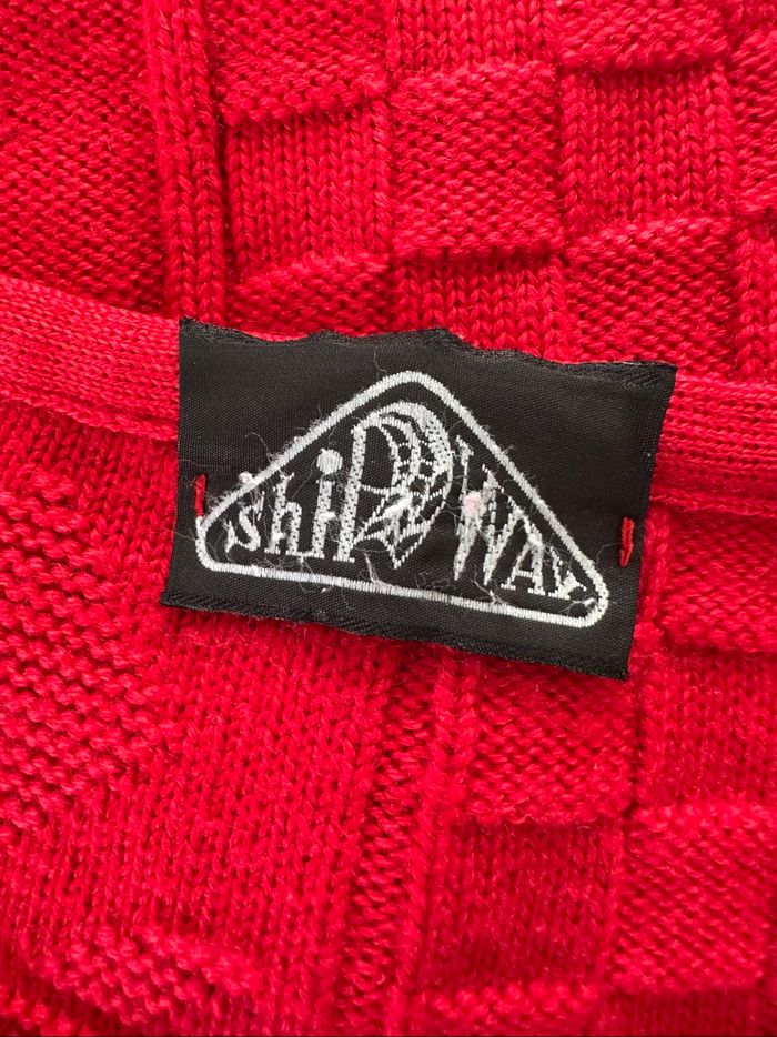 Cardigan en maille tricotée patchwork rose rouge Vintage T38 M - photo numéro 7