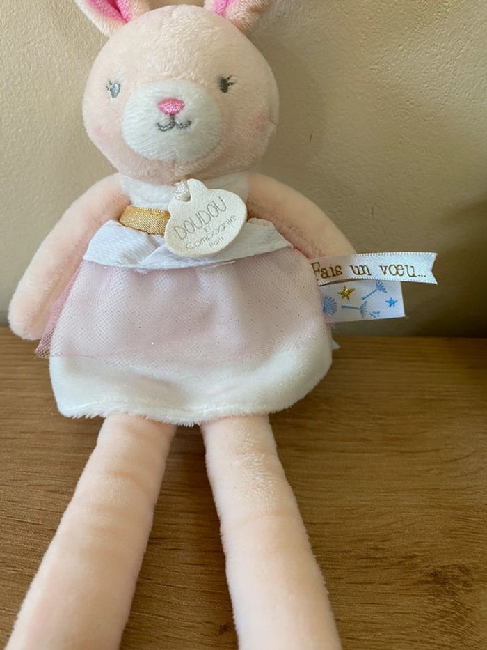 Doudou peluche lapin blanc rose tulle fais un vœu doudou et compagnie - photo numéro 2
