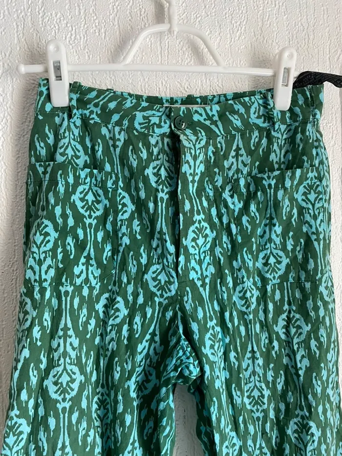 Pantalon bleu et vert Zara taille xs 34 - photo numéro 2