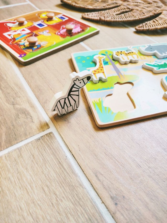 🦒Lot 2 Puzzles animaux de la ferme et de la savane en bois - photo numéro 2