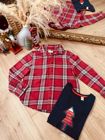 Taille 6 ans teeshirt et chemise Noël garçon Okaidi Orchestra rouge bleu marine * sapin * 🎄