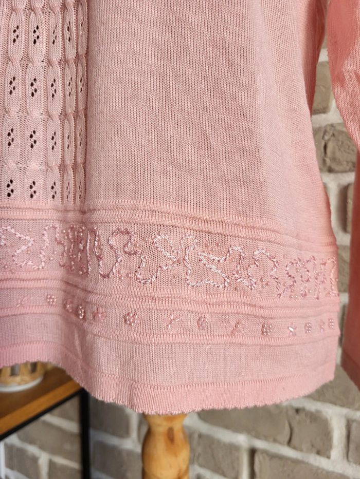 Pull vintage rose à torsades et perles - Angela Baraldi - photo numéro 7